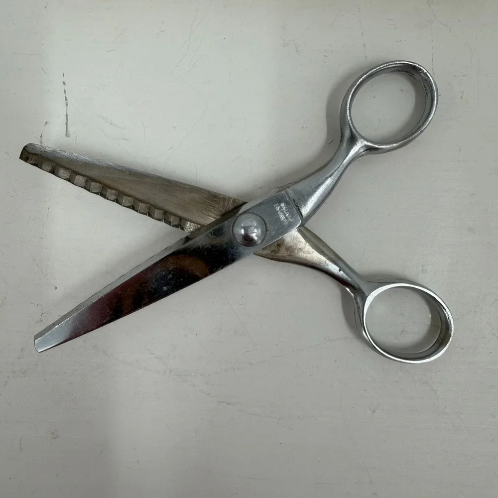 VTG Lindar Pinking‎ Shears Japan Sewing Scissors Original Box Chrome Retro